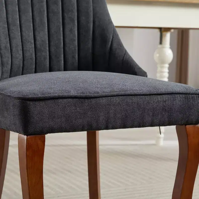 CLIHOME Set of 2 Rayon Cloth Flocking Linen Dining Chairs Channel Kitchen Dinner Chair Comfy Fabric Upholstered Accent Chair