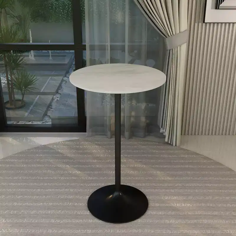 Leisuremod Verve 27 Round Bar Height Dining Table - Modern Resin Top with Black Steel Pedestal Base Counter Height Table for Kitchen, Home, and Pub
