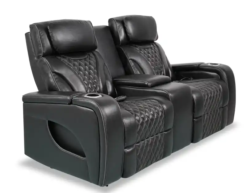 74 Genuine Leather Massage Power Reclining Loveseat with Power Headrests and Storage Arms