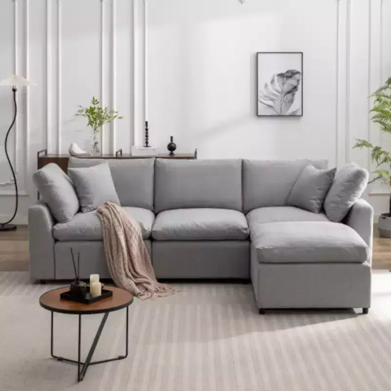Plush Down-Filled Sectional Sofa with Convertible Design, L-Shaped Couch featuring a Reversible Chaise