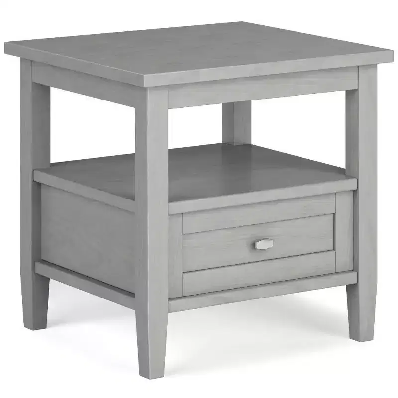 WyndenHall Norfolk End Table Fog Gray: Transitional Style, Pine Material, Drawer Storage, 50lb Capacity