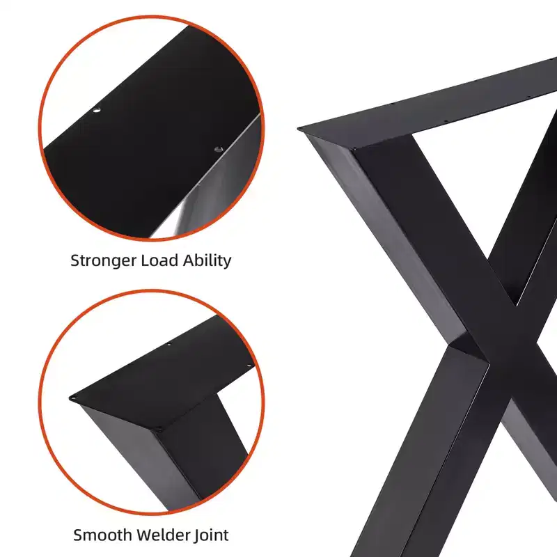 Set of 2 Steel Table Legs, X-Shaped Heavy Duty Dining Table Legs, Industrial-Style Furniture Support, Four Protective Floor Pads for Work Tables