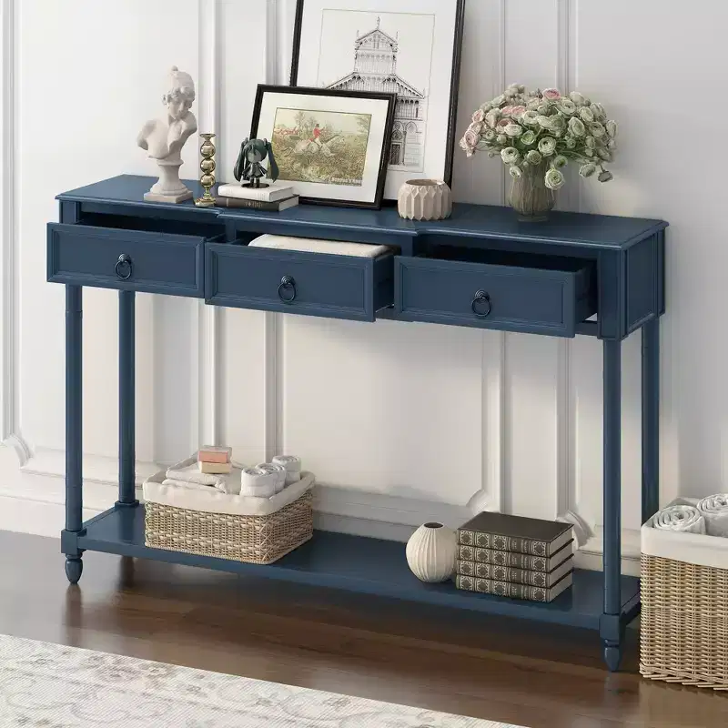 GDFStudio Tammy 52 Solid Wood Entryway Console Table with Drawers and Shelf