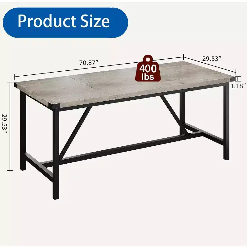 71-Inch Rectangular Dining Table for 8, Large Industrial Wood Kitchen Table with Durable Metal Frame, Perfect for Big Families