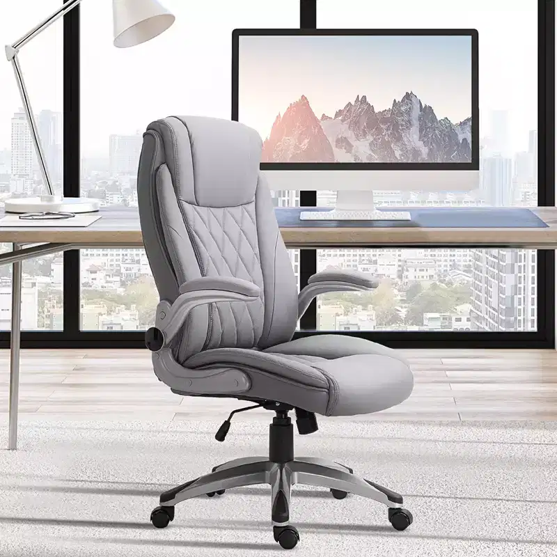 Vinsetto High Back 360 Swivel Ergonomic Home Office Chair with Flip Up Arms, Faux Leather Computer Desk Rocking Chair, Grey