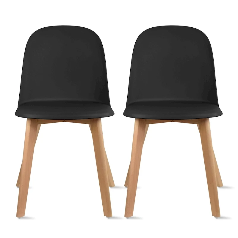 Set of 2 Dining Side Chair with Back Armless Plastic Seat Wooden Legs Kitchen Desk Task Computer