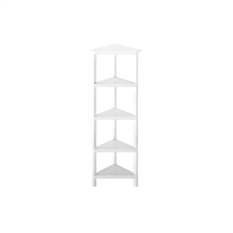White Solid Wood Corner Bookcase with Open Shelves, Space-Saving Display Shelf for Living Room & Office
