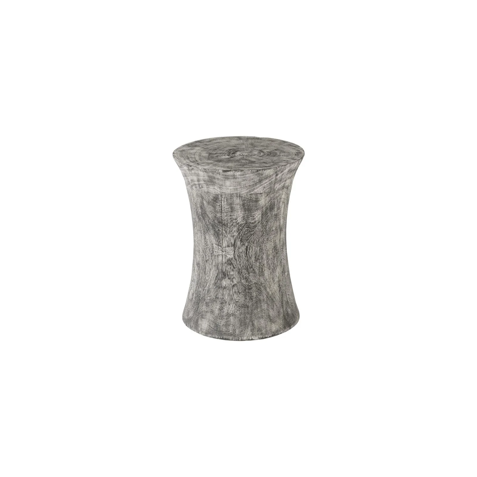 Gray Stone Mango Wood Drum Shaped Accent Stool