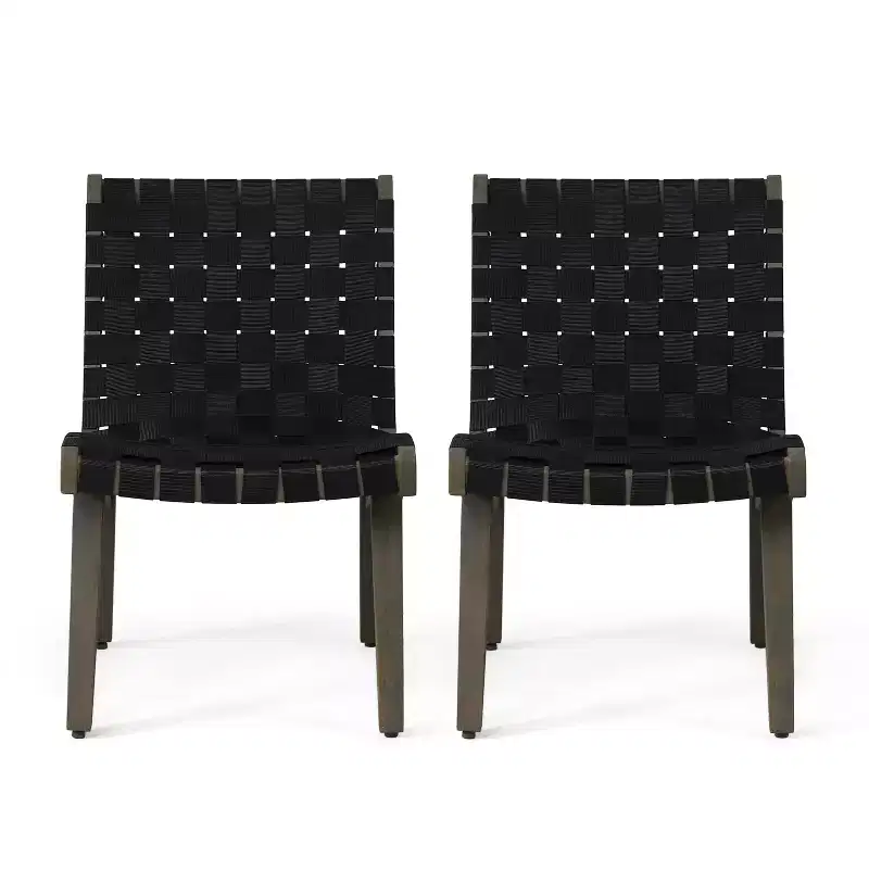 GDFStudio Ocilla Outdoor Acacia Wood and Rope Weave Lounge Chairs (Set of 2)