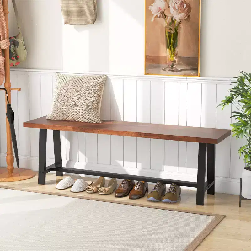 Costway 1/2 PCS 60 Dining Bench 3 Person Entryway Shoe Bench with Metal Frame for Hallway
