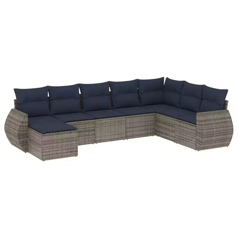 vidaXL Patio Sofa Set Black, Blue PE rattan, powder-coated steel, polyester - Gray and Blue Without Table