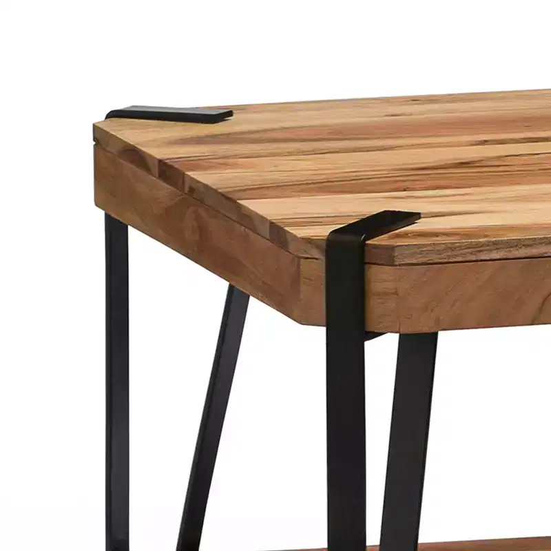 Alaterre Furniture 28" Ryegate Natural Brown Live Edge Solid Wood Cube Coffee Table Metal And Wood: Acacia Top, 4-Leg Base