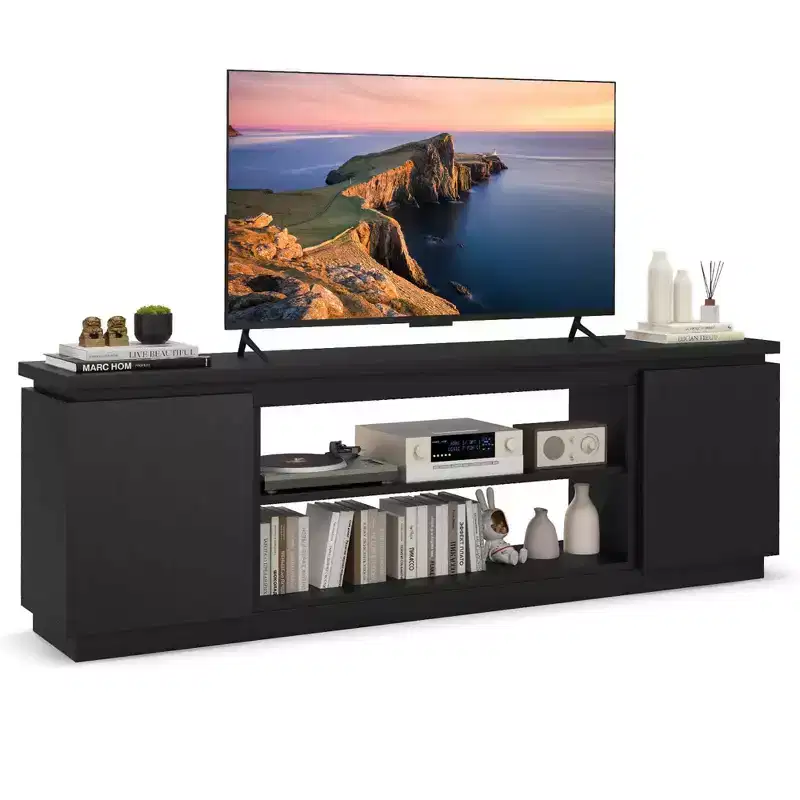Fireplace TV Stand for TVs up to 80 with Electric Fireplace 3 Adjustable Shelves Black/White