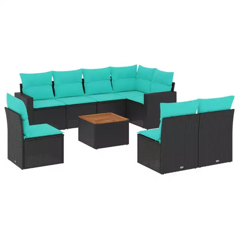vidaXL 9 Piece Patio Sofa Set with Cushions Black Poly Rattan