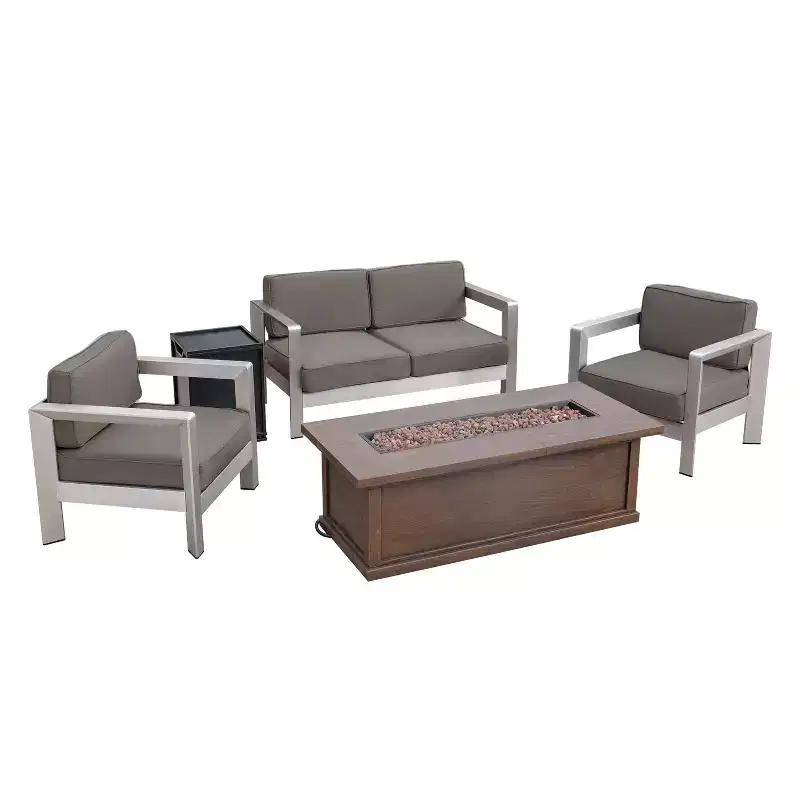 Christopher Knight Home Albion Outdoor Aluminum 4 Seater Chat Set with Fire Pit