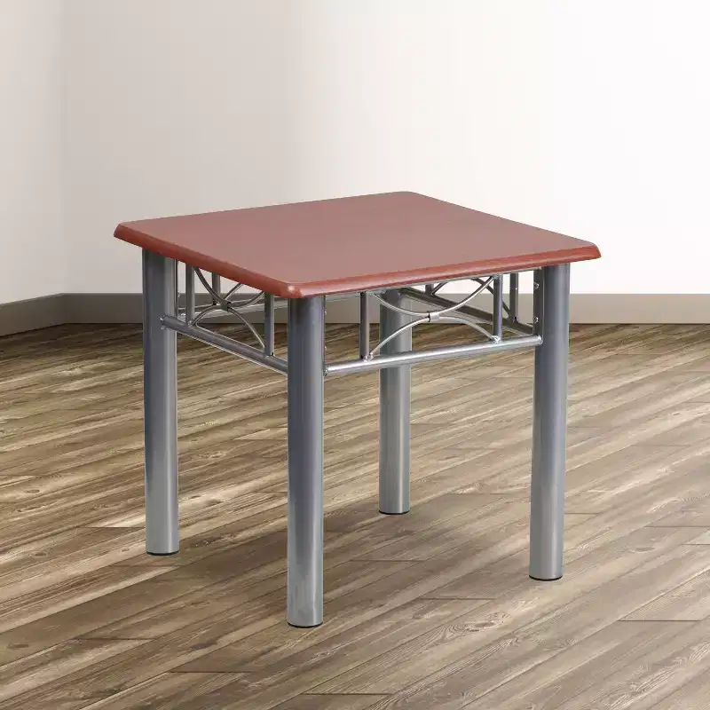Mahogany & Silver End Table, Steel Frame, Single-User