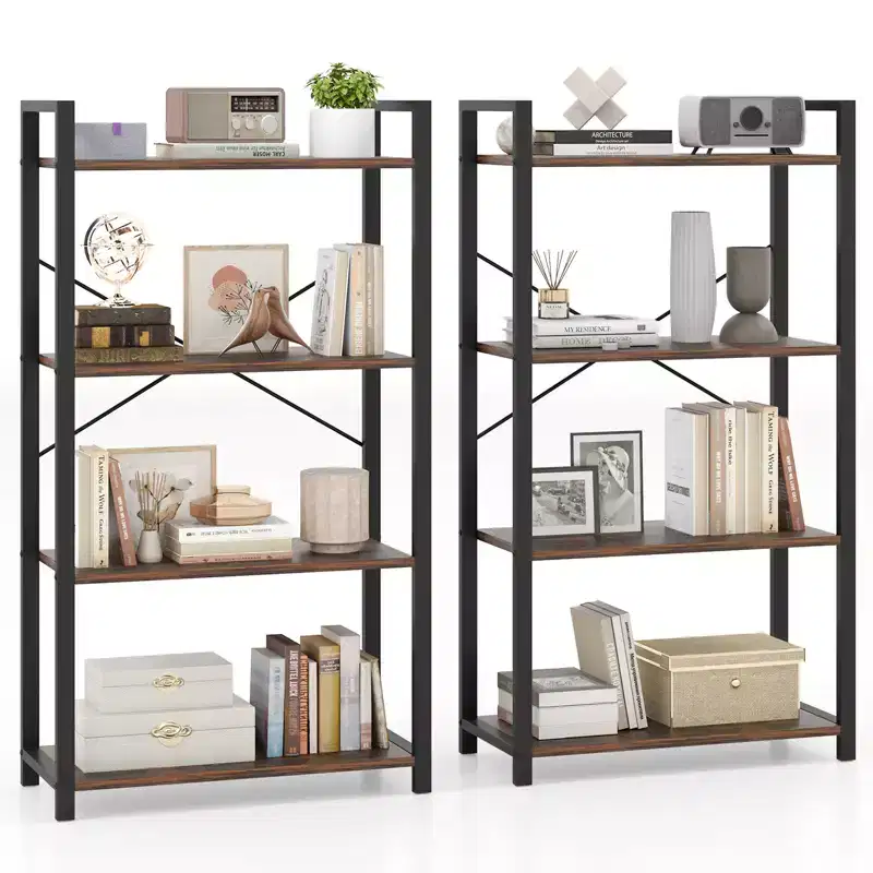 Costway 2PCS 47 Floor Bookcase w/ Shelves Heavy Duty Metal Frame & Anti-Toppling Kits