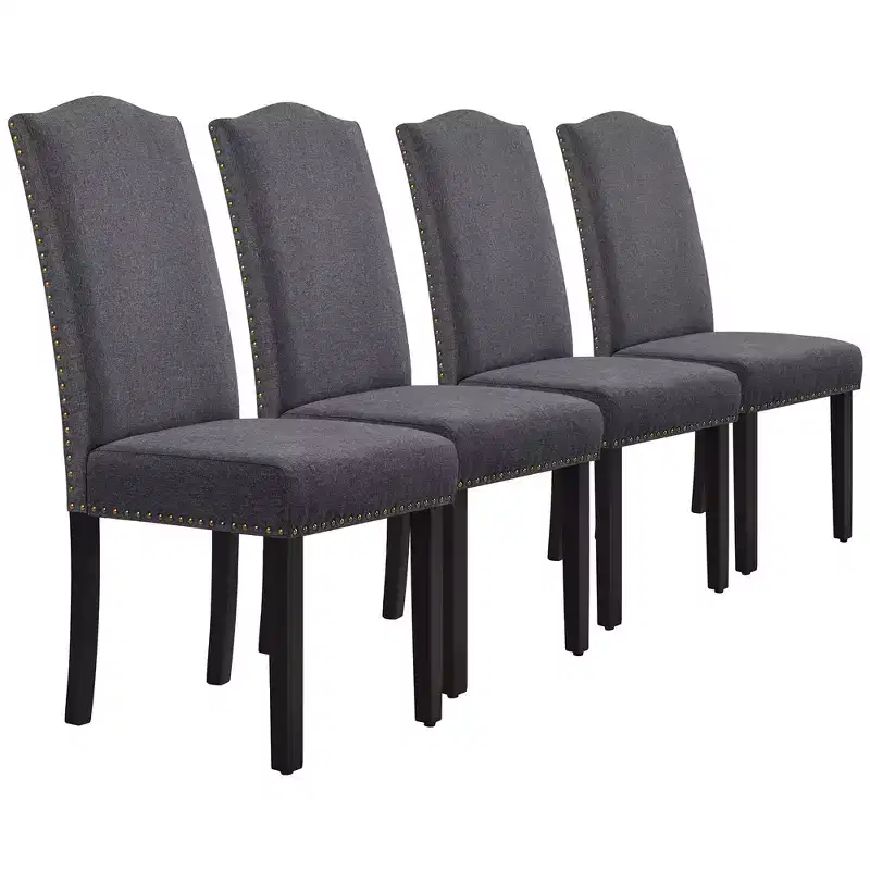 Yaheetech Set of 4 Fabric Upholstered Dining Chairs with Nailhead Trim