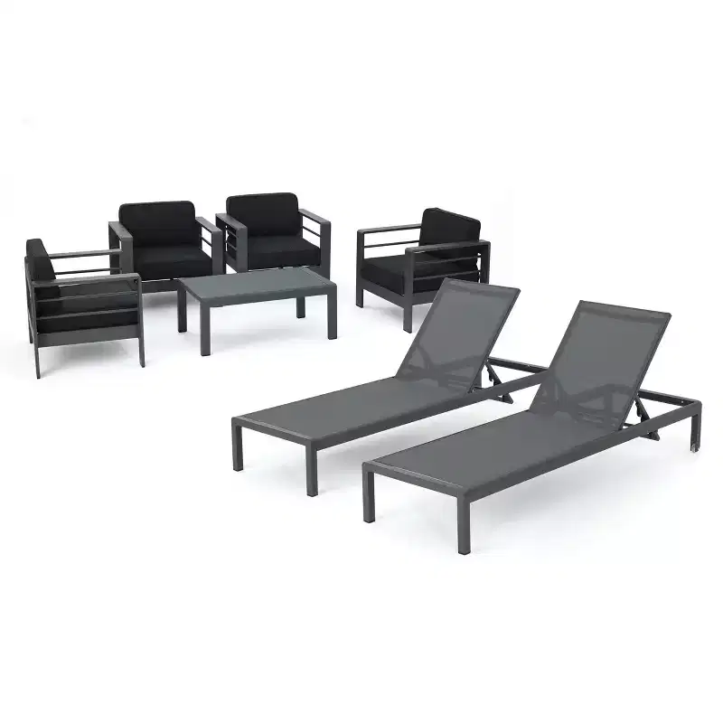 Christopher Knight Home Cape Coral Outdoor Aluminum 6 Seater Club Chair Chat Set with Chaise Lounges