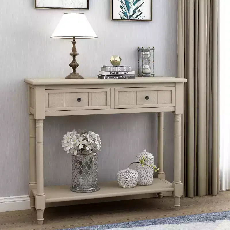 Console Table with Two Drawers and Bottom Shelf