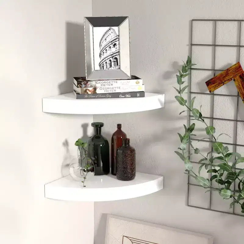 Floating Corner Shelves Set of 2 - High Gloss White MDF