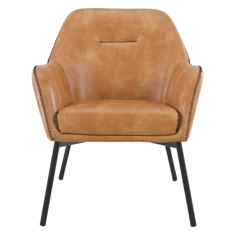 Brooks Accent Chair in Faux Leather with Stitch and Black Legs