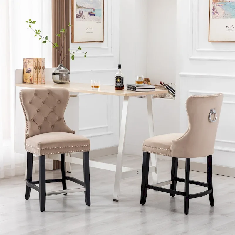 Carter 24 Wingback Tufted Nailhead Counter Stool (Set of 2)