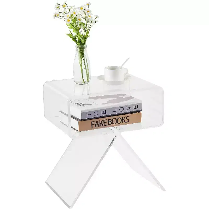 Acekool Clear Acrylic Nightstand 17.7L x 11.8W x 15.4H, Modern Minimalist Side Table with Triangular Legs, No Assembly Needed