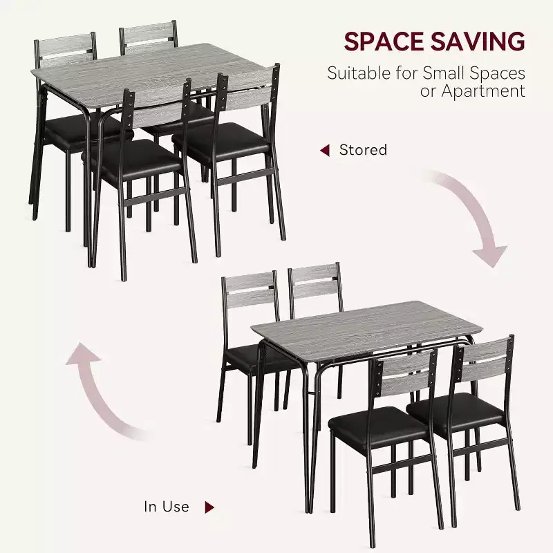 GustoWave 5 Piece Dining Table Set, with 4 Upholstered Chairs