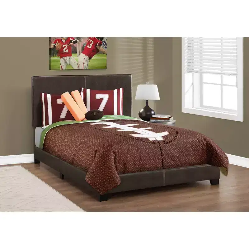 Full Size Bed Frame, Faux Leather Upholstered, Dark Brown with High Headboard