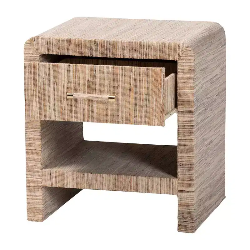 bali & pari Callan Woven Grasscloth 1 Drawer Nightstand Natural/Gold