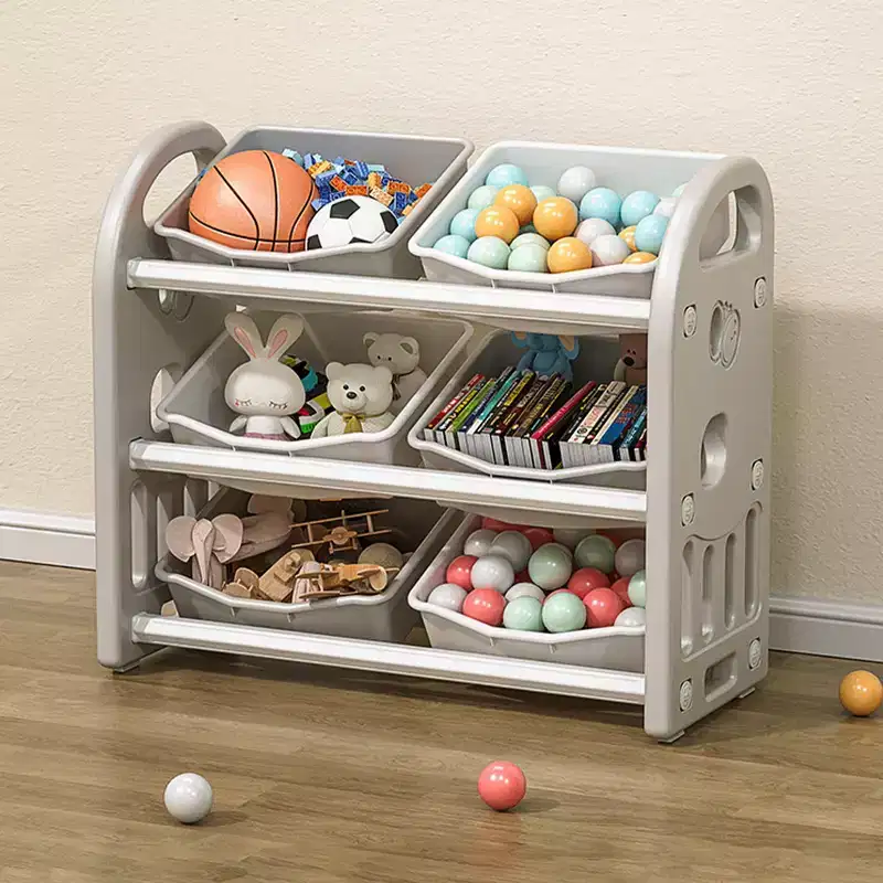 Kids Toy Storage Organizer, Multi-functional Nursery Toy Storage Cabinet Unit with HDPE Shelf and Bins