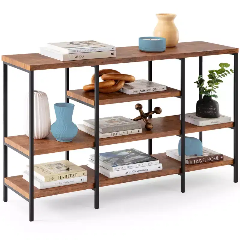 Best Choice Products 55in Industrial 4-Tier Console Table w/ Tall Shelves, Metal Frame