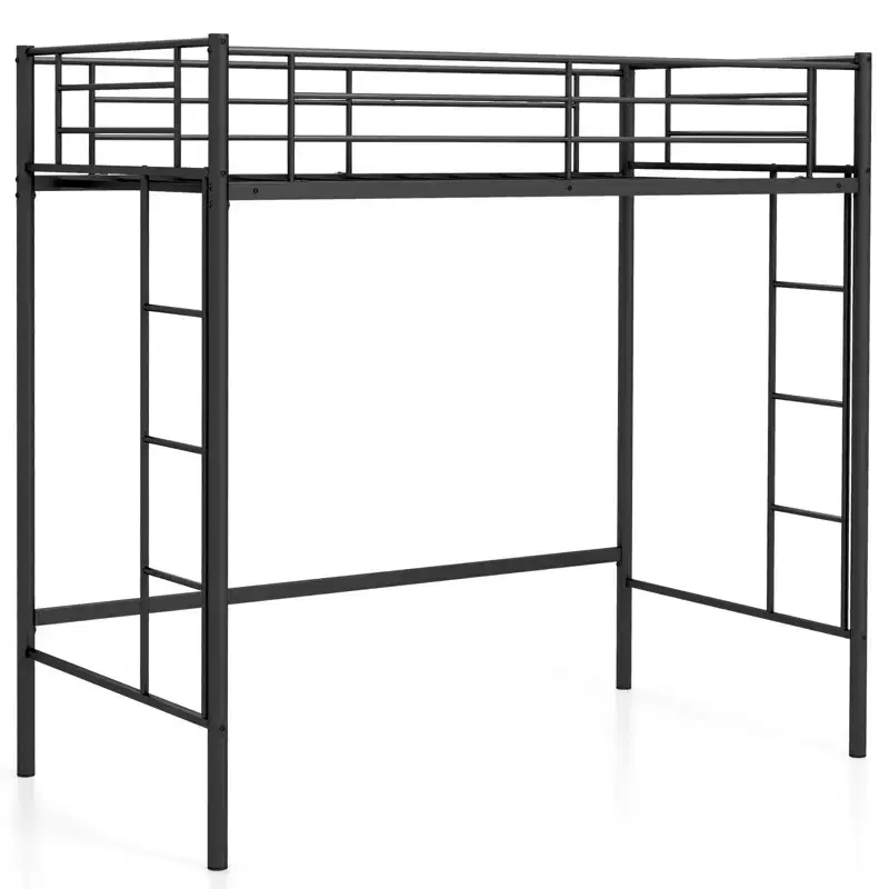 Twin Size Loft Bed, Heavy Duty Metal Frame with Safety Guardrail