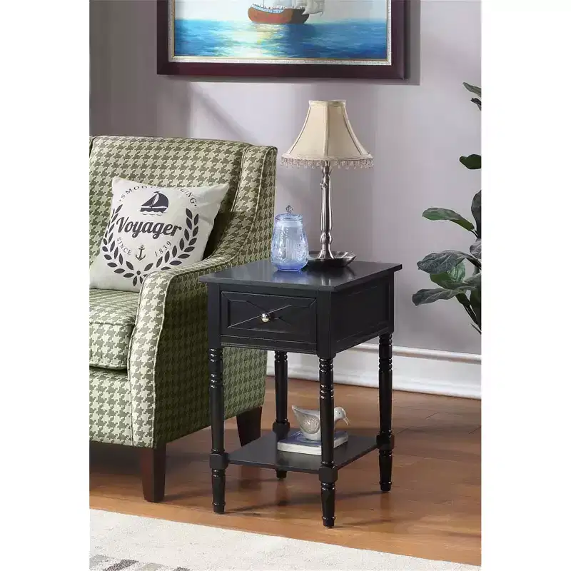 HomeStock Belmont End Table with Hidden Charging Station, 2 Outlets, 2 USB Ports, Drawer Storage and Shelf, Stylish Accent Table for Home