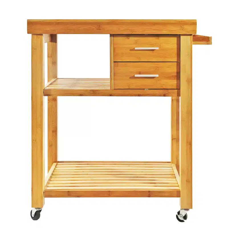 Home Aesthetics Rolling Bamboo Kitchen Island Cart Food Prep Trolley, with Towel Rack Drawers