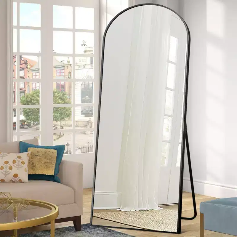 PexFix 64x21 Modern Full-Length Arched Metal Frame Black Mirror Black