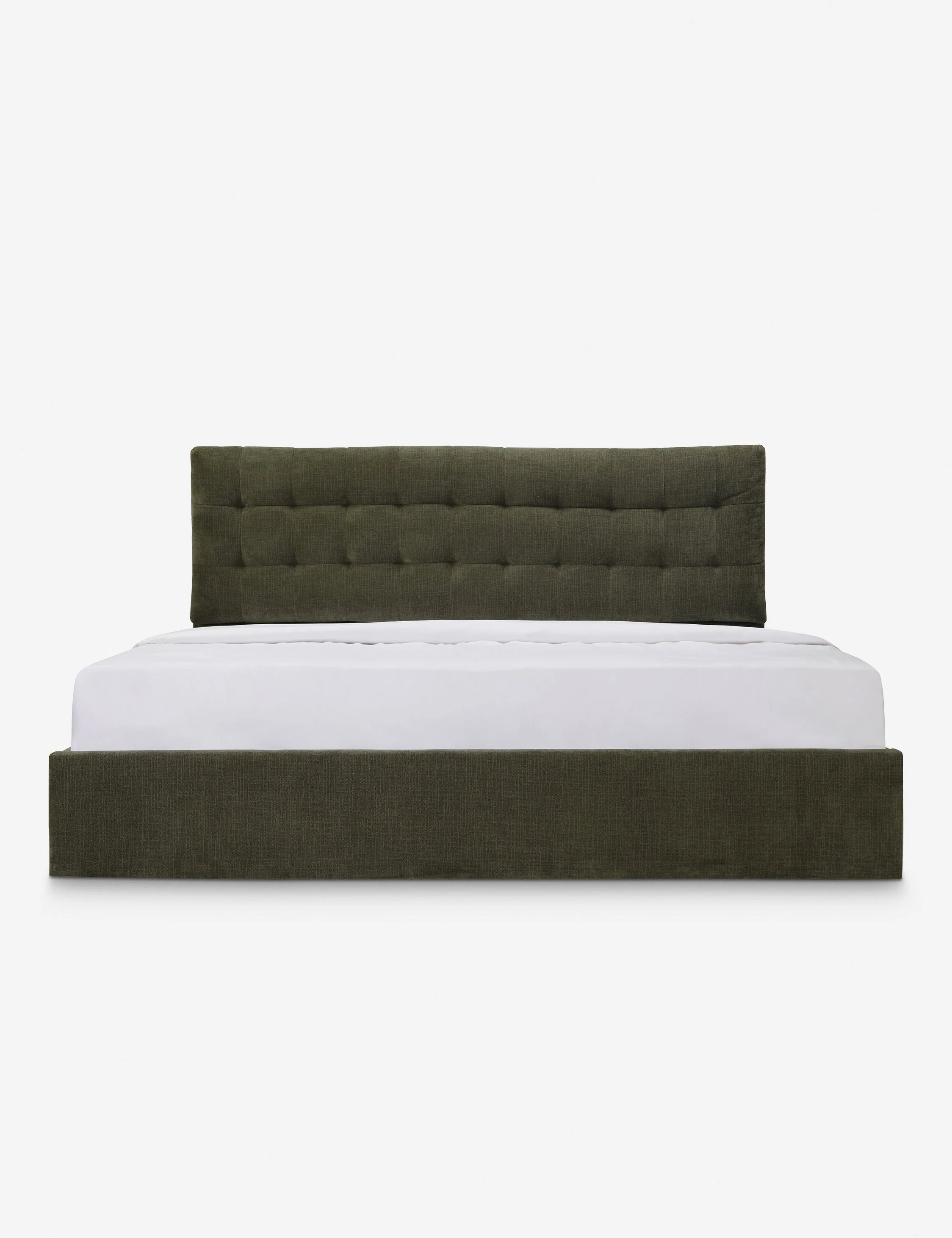 Platform Bed - A padded headboard gives the bed its signature look, structured yet soft, with a subtle tufted detail that reads like a tailored