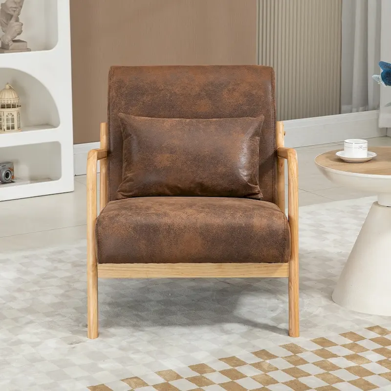 Mid-Century Velvet Upholstered Accent Chair Armchair w/Waist Cushion