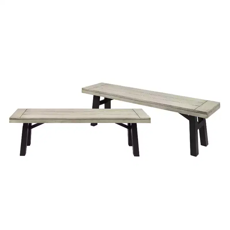 Christopher Knight Home 2pc Bettina Acacia Wood Outdoor Dining Benches Light Gray Wash/Black