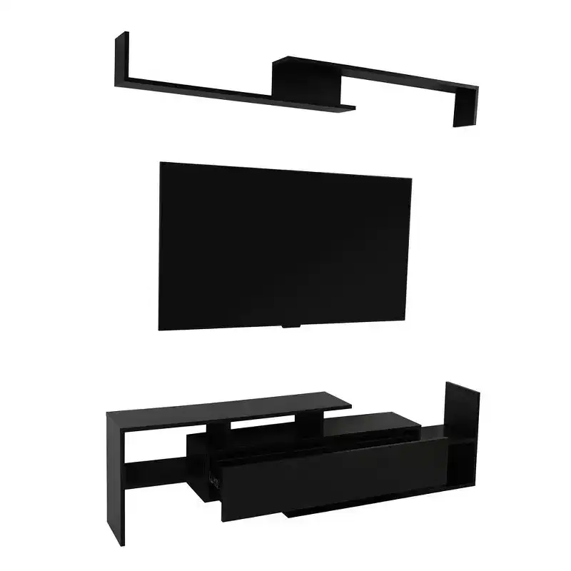 Modern TV Stand with MDF Shelves and Bookcase – Entertainment Console