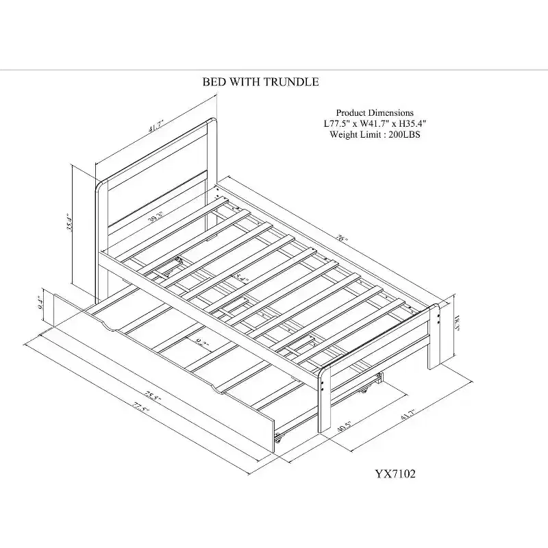 Modern Twin Platform Bed Frame with Trundle, Twin Over Full Bunk, Guardrail & Ladder, Wood Slats, No Box Spring, Gray