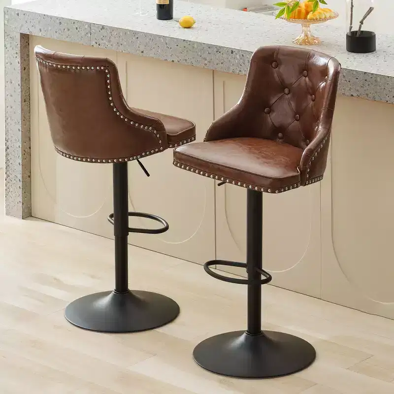 Bar Stools Set of 2,Adjustable Swivel Barstools, Faux Leather Bar Chairs,Upholstered Counter Height with High Backrest