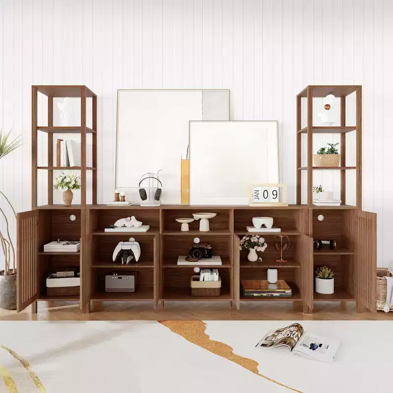 3 Piece Large TV Stand with Bookshelves for TVs Up to 70, Entertainment Center with Storage, Media Console Table TV Hutch for Living Room, Bedroom