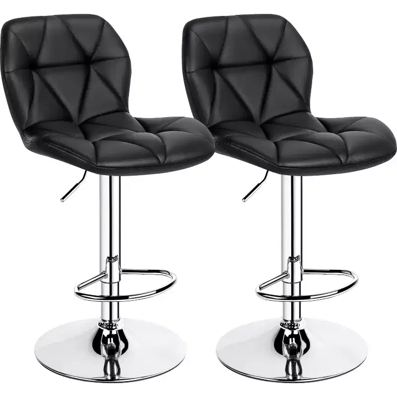 Yaheetech 2pcs Adjustable Modern PU Leather Swivel Bar Stools with Backrest
