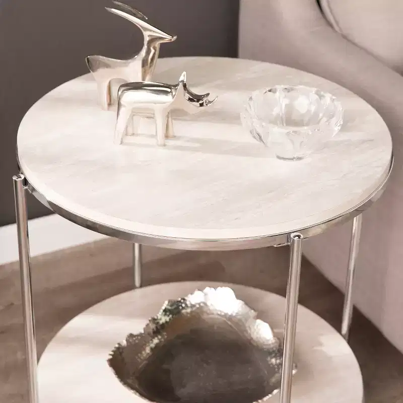Silas Round Faux Stone End Table - Charcoal - SEI
