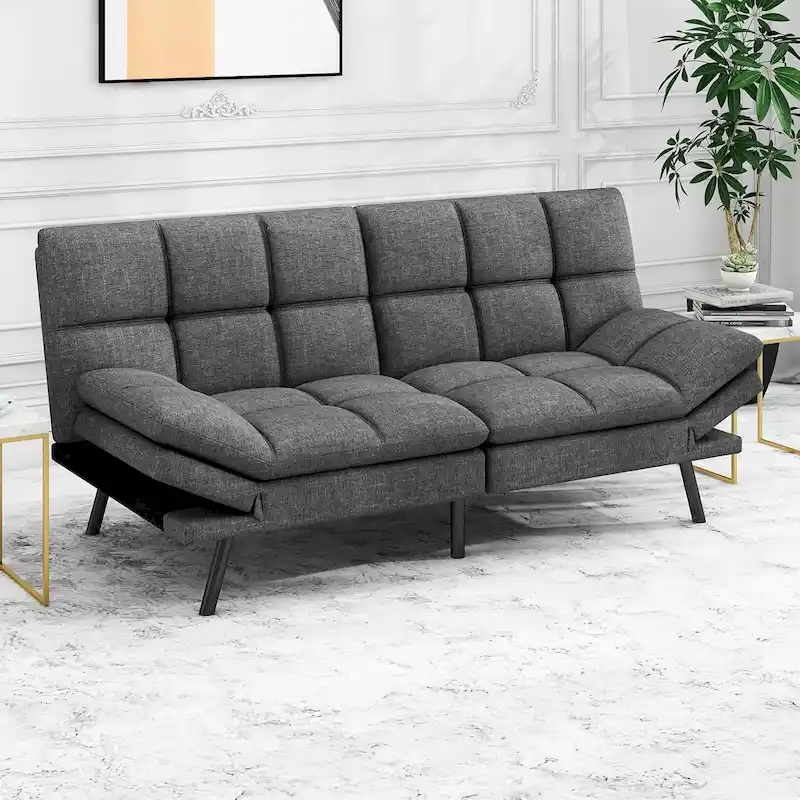 Memory Foam Futon Couch Bed Convertible Sofa with Adjustable Splitback for Compact Living Space