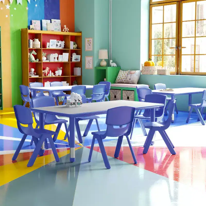 Flash Furniture 23.625W x 47.25L Rectangular Plastic Height Adjustable Activity Table Set with 6 Chairs