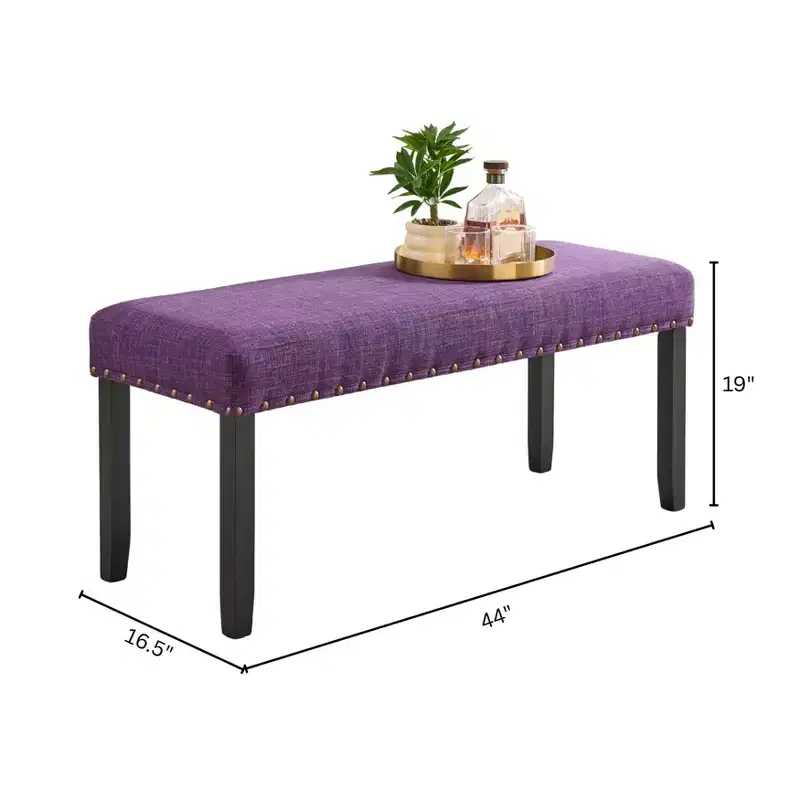 Roundhill Furniture Biony Fabric Dining Bench with Nailhead Trim