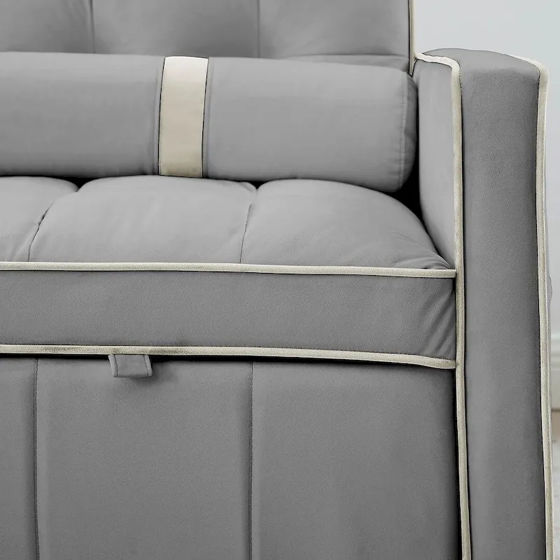 Velvet Multi-Functional Pull-Out Sofa Bed Adjustable Reclining Backrest With Pillows - N/A